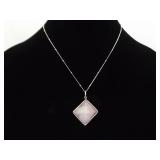 .925 Sterling Silver Rose Quartz Pyramid Pendant Necklace .925 Sterling Silver Rose Quartz Pyramid Pendant Necklace