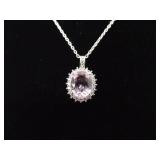 .925 Sterling Silver Pink Sapphire Crystal Pendant Necklace .925 Sterling Silver Pink Sapphire Crystal Pendant Necklace