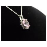 .925 Sterling Silver Pink Sapphire Crystal Pendant Necklace .925 Sterling Silver Pink Sapphire Crystal Pendant Necklace