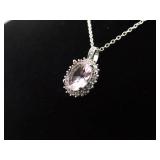 .925 Sterling Silver Pink Sapphire Crystal Pendant Necklace .925 Sterling Silver Pink Sapphire Crystal Pendant Necklace