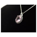 .925 Sterling Silver Pink Sapphire Crystal Pendant Necklace .925 Sterling Silver Pink Sapphire Crystal Pendant Necklace