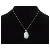 .925 Sterling Silver Jade Cabochon Pendant Necklace .925 Sterling Silver Jade Cabochon Pendant Necklace