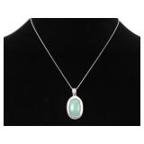 .925 Sterling Silver Jade Cabochon Pendant Necklace .925 Sterling Silver Jade Cabochon Pendant Necklace