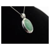 .925 Sterling Silver Jade Cabochon Pendant Necklace .925 Sterling Silver Jade Cabochon Pendant Necklace