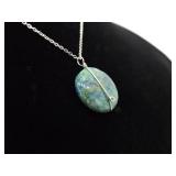 .925 Sterling Silver Green Turquoise Pendant Necklace .925 Sterling Silver Green Turquoise Pendant Necklace