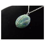 .925 Sterling Silver Green Turquoise Pendant Necklace .925 Sterling Silver Green Turquoise Pendant Necklace