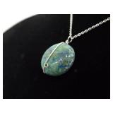 .925 Sterling Silver Green Turquoise Pendant Necklace .925 Sterling Silver Green Turquoise Pendant Necklace