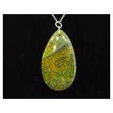 .925 Sterling Silver Calcedony Dragons Veins Agate Pendant Necklace .925 Sterling Silver Calcedony Dragons Veins Agate Pendant Necklace