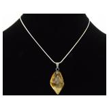 .925 Sterling Silver Citrine Healing Crystal Pendant Necklace .925 Sterling Silver Citrine Healing Crystal Pendant Necklace
