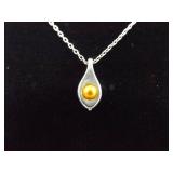 .925 Sterling Silver Golden Pearl Pendant Necklace .925 Sterling Silver Golden Pearl Pendant Necklace