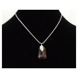 .925 Sterling Silver Chocolate Carnelian Stone Pendant Necklace .925 Sterling Silver Chocolate Carnelian Stone Pendant Necklace