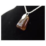 .925 Sterling Silver Chocolate Carnelian Stone Pendant Necklace .925 Sterling Silver Chocolate Carnelian Stone Pendant Necklace