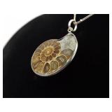 .925 Sterling Silver Ammonite Fossil Pendant Necklace .925 Sterling Silver Ammonite Fossil Pendant Necklace