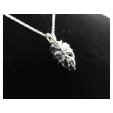 .925 Sterling Silver Black Sapphire Crystal Leaf Pendant Necklace .925 Sterling Silver Black Sapphire Crystal Leaf Pendant Necklace