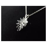 .925 Sterling Silver Black Sapphire Crystal Leaf Pendant Necklace .925 Sterling Silver Black Sapphire Crystal Leaf Pendant Necklace