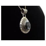 .925 Sterling Silver Moss Agate Pendant Necklace .925 Sterling Silver Moss Agate Pendant Necklace