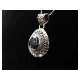 .925 Sterling Silver Moss Agate Pendant Necklace .925 Sterling Silver Moss Agate Pendant Necklace