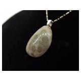 .925 Sterling Silver Petoskey Stone Pendant Necklace .925 Sterling Silver Petoskey Stone Pendant Necklace
