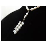 .925 Sterling Silver Liquid Silver Genuine Pearl Dangle Pendant Necklace .925 Sterling Silver Liquid Silver Genuine Pearl Dangle Pendant Necklace