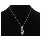 .925 Sterling Silver Diamond and Sapphire Crystal Accented Infinity Pendant Necklace .925 Sterling Silver Diamond and Sapphire Crystal Accented Infinity Pendant Necklace