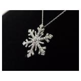 .925 Sterling Silver Diamond Accented Snowflake Pendant Necklace .925 Sterling Silver Diamond Accented Snowflake Pendant Necklace