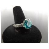 .925 Sterling Silver Aquamarine Crystal Ring Size 11 .925 Sterling Silver Aquamarine Crystal Ring Size 11