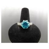.925 Sterling Silver Aquamarine Crystal Ring Size 11 .925 Sterling Silver Aquamarine Crystal Ring Size 11