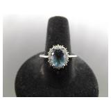 .925 Sterling Silver Aquamarine Crystal Ring Size 9 .925 Sterling Silver Aquamarine Crystal Ring Size 9