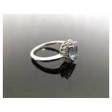 .925 Sterling Silver Aquamarine Crystal Ring Size 9 .925 Sterling Silver Aquamarine Crystal Ring Size 9