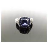 .925 Sterling Silver Sapphire Crystal Ring Size 10 .925 Sterling Silver Sapphire Crystal Ring Size 10