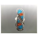 .925 Sterling Silver Inlayed turquoise and Coral Yin Yang Ring Size 6.25 .925 Sterling Silver Inlayed turquoise and Coral Yin Yang Ring Size 6.25