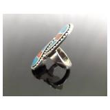 .925 Sterling Silver Inlayed turquoise and Coral Yin Yang Ring Size 6.25 .925 Sterling Silver Inlayed turquoise and Coral Yin Yang Ring Size 6.25