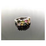 .925 Sterling Silver Multi Colored Gemstone Ring Size 8 .925 Sterling Silver Multi Colored Gemstone Ring Size 8