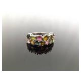 .925 Sterling Silver Multi Colored Gemstone Ring Size 8 .925 Sterling Silver Multi Colored Gemstone Ring Size 8