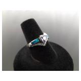 .925 Sterling Silver Amethyst and inlayed Opal Crystal Ring Size 7 .925 Sterling Silver Amethyst and inlayed Opal Crystal Ring Size 7