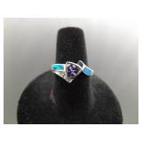 .925 Sterling Silver Amethyst and inlayed Opal Crystal Ring Size 7 .925 Sterling Silver Amethyst and inlayed Opal Crystal Ring Size 7