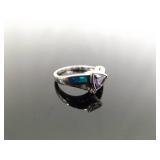 .925 Sterling Silver Amethyst and inlayed Opal Crystal Ring Size 7 .925 Sterling Silver Amethyst and inlayed Opal Crystal Ring Size 7