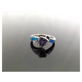 .925 Sterling Silver Amethyst and inlayed Opal Crystal Ring Size 7 .925 Sterling Silver Amethyst and inlayed Opal Crystal Ring Size 7