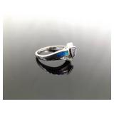 .925 Sterling Silver Amethyst and inlayed Opal Crystal Ring Size 7 .925 Sterling Silver Amethyst and inlayed Opal Crystal Ring Size 7