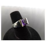 .925 Sterling Silver 14k Yellow Gold Collar Amethyst Ring Size 6 .925 Sterling Silver 14k Yellow Gold Collar Amethyst Ring Size 6