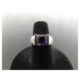 .925 Sterling Silver 14k Yellow Gold Collar Amethyst Ring Size 6 .925 Sterling Silver 14k Yellow Gold Collar Amethyst Ring Size 6