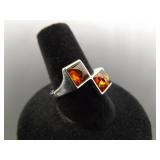 .925 Sterling Silver Baltic Amber Cabochons Ring Size 8 .925 Sterling Silver Baltic Amber Cabochons Ring Size 8