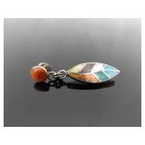 .925 Sterling Silver Multi Colored Inlayed Stone Hopi Dangle Hook Earrings .925 Sterling Silver Multi Colored Inlayed Stone Hopi Dangle Hook Earrings