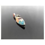 .925 Sterling Silver Multi Colored Inlayed Stone Hopi Dangle Hook Earrings .925 Sterling Silver Multi Colored Inlayed Stone Hopi Dangle Hook Earrings