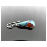 .925 Sterling Silver Multi Colored Inlayed Stone Hopi Dangle Hook Earrings .925 Sterling Silver Multi Colored Inlayed Stone Hopi Dangle Hook Earrings