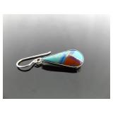 .925 Sterling Silver Multi Colored Inlayed Stone Hopi Dangle Hook Earrings .925 Sterling Silver Multi Colored Inlayed Stone Hopi Dangle Hook Earrings