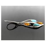 .925 Sterling Silver Amber, Howlite and Cats Eye Hinged Latch Dangle Earrings .925 Sterling Silver Amber, Howlite and Cats Eye Hinged Latch Dangle Earrings