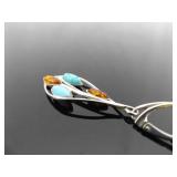 .925 Sterling Silver Amber, Howlite and Cats Eye Hinged Latch Dangle Earrings .925 Sterling Silver Amber, Howlite and Cats Eye Hinged Latch Dangle Earrings