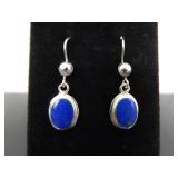 .925 Sterling Silver Lapis Lazuli Cabochon Dangle Hook Earrings .925 Sterling Silver Lapis Lazuli Cabochon Dangle Hook Earrings