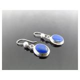 .925 Sterling Silver Lapis Lazuli Cabochon Dangle Hook Earrings .925 Sterling Silver Lapis Lazuli Cabochon Dangle Hook Earrings